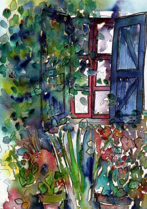 Provence Window, Cat in the Garden