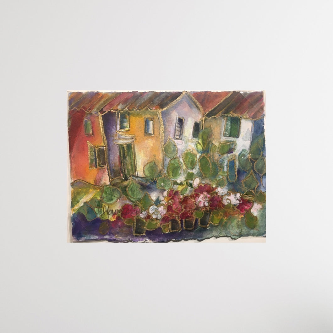 Le Jardin, pots de fleurs : Original Artwork 5.5”x7.25”