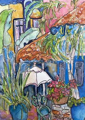 Blue Pots original watercolour