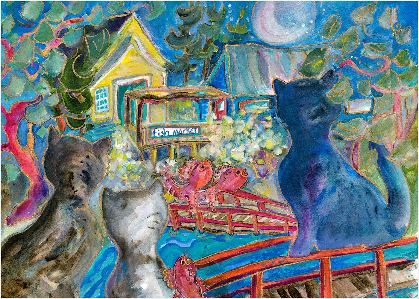 “Making Friends along the way to the Fish Market” auction 24x36  Limited Edition Canvas reproduction #3/400