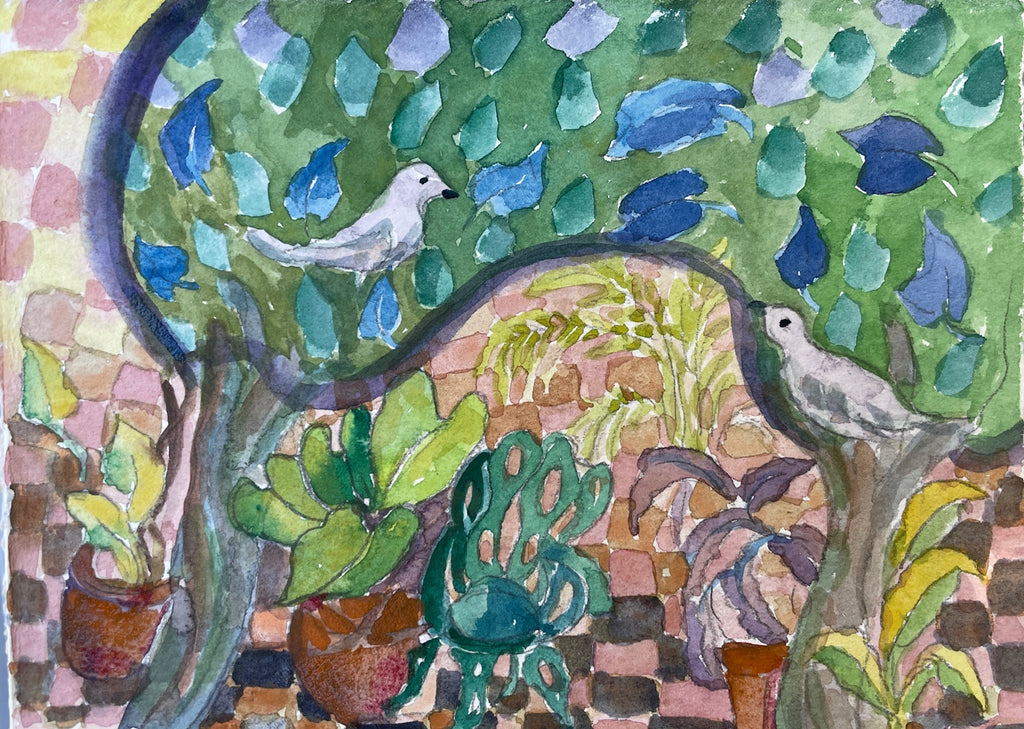 "Pigeons in the Garden"  original painting