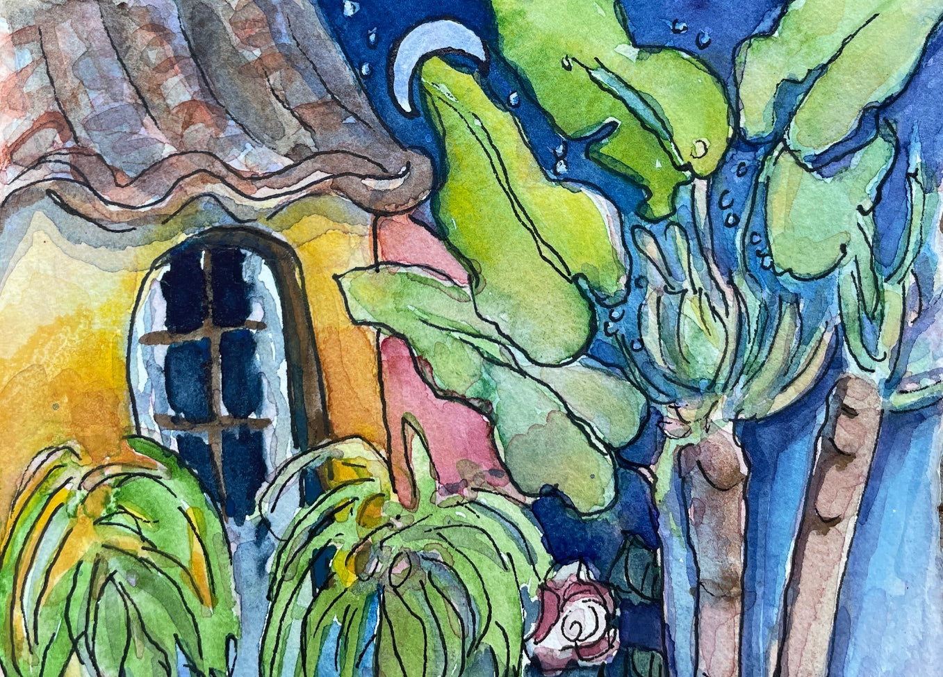 "Palm and Banana Leaf"  original watercolour,
