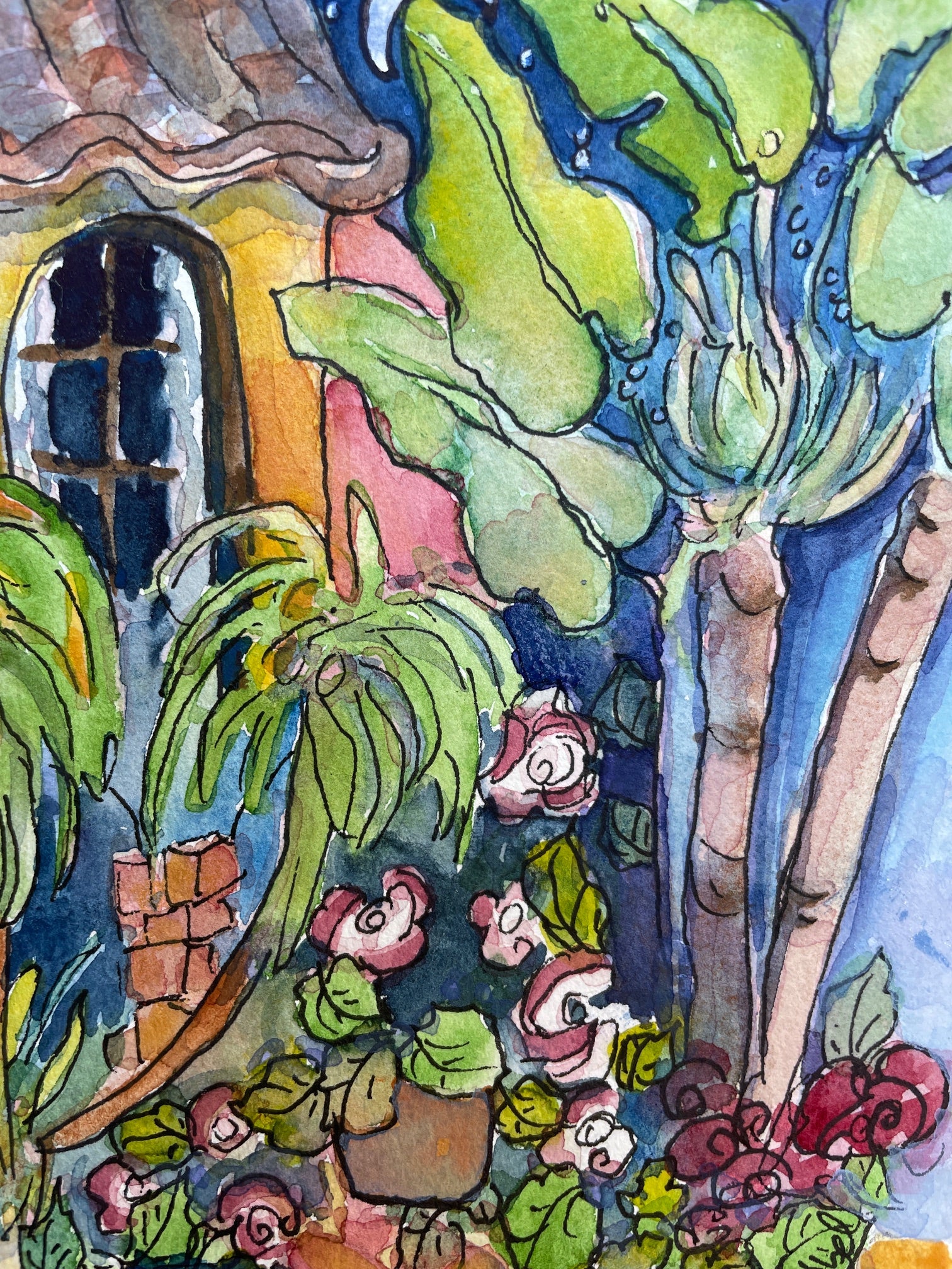 "Palm and Banana Leaf"  original watercolour,