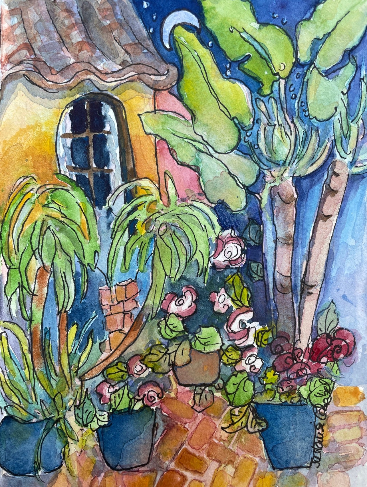 "Palm and Banana Leaf"  original watercolour,