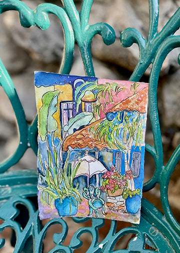 Blue Pots original watercolour