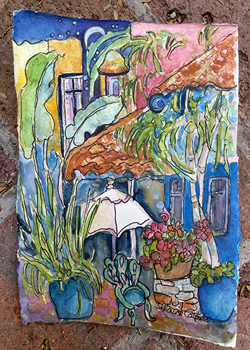Blue Pots original watercolour
