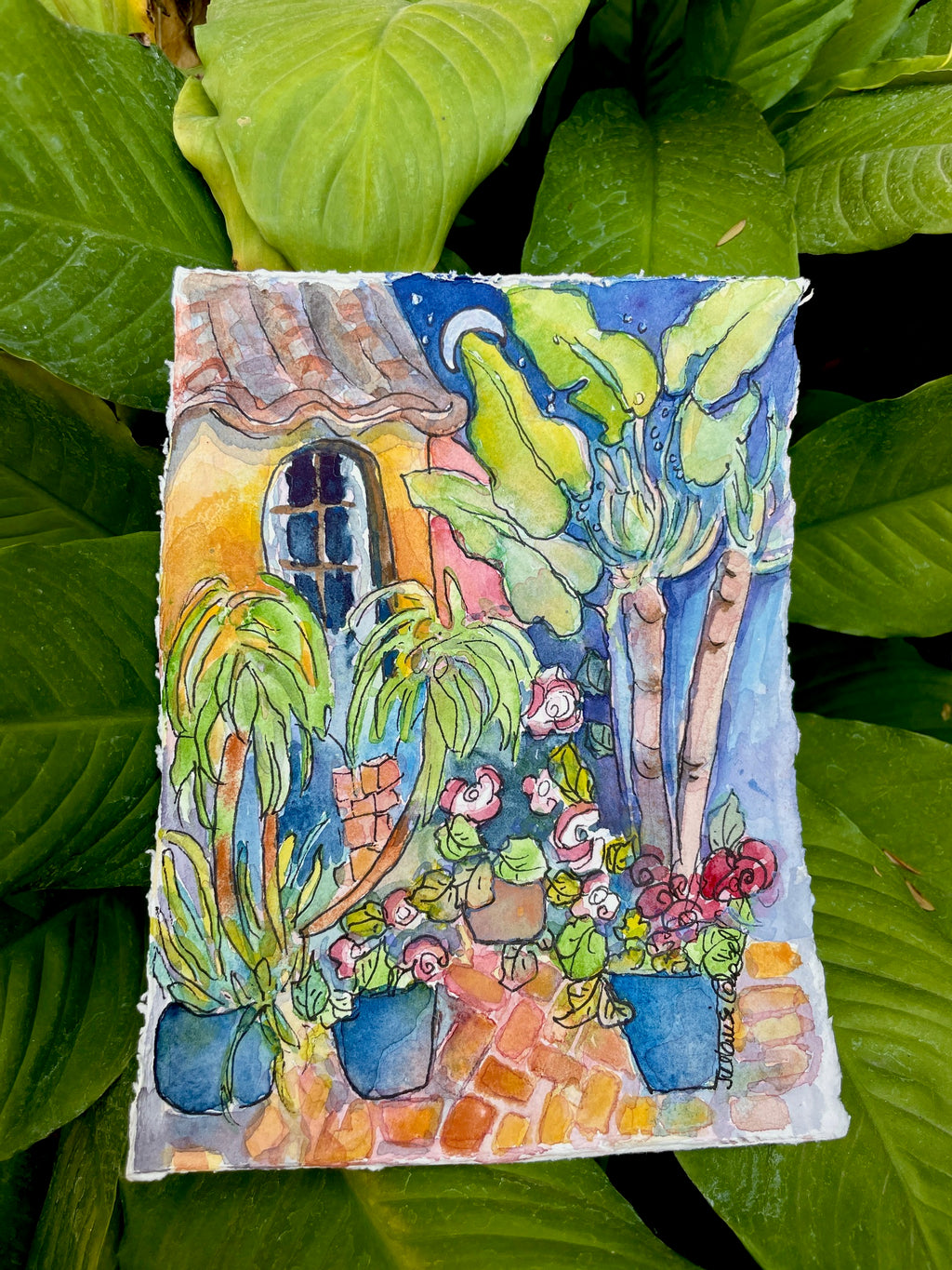 "Palm and Banana Leaf"  original watercolour,