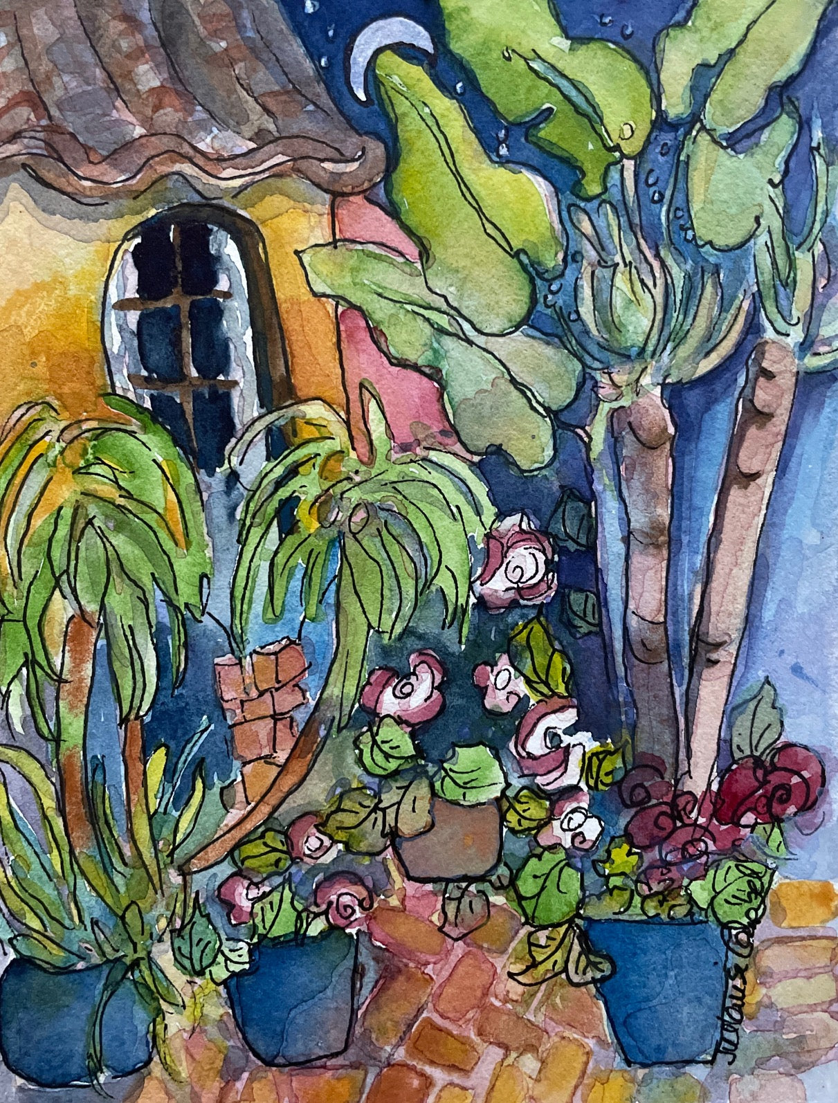 "Palm and Banana Leaf"  original watercolour,