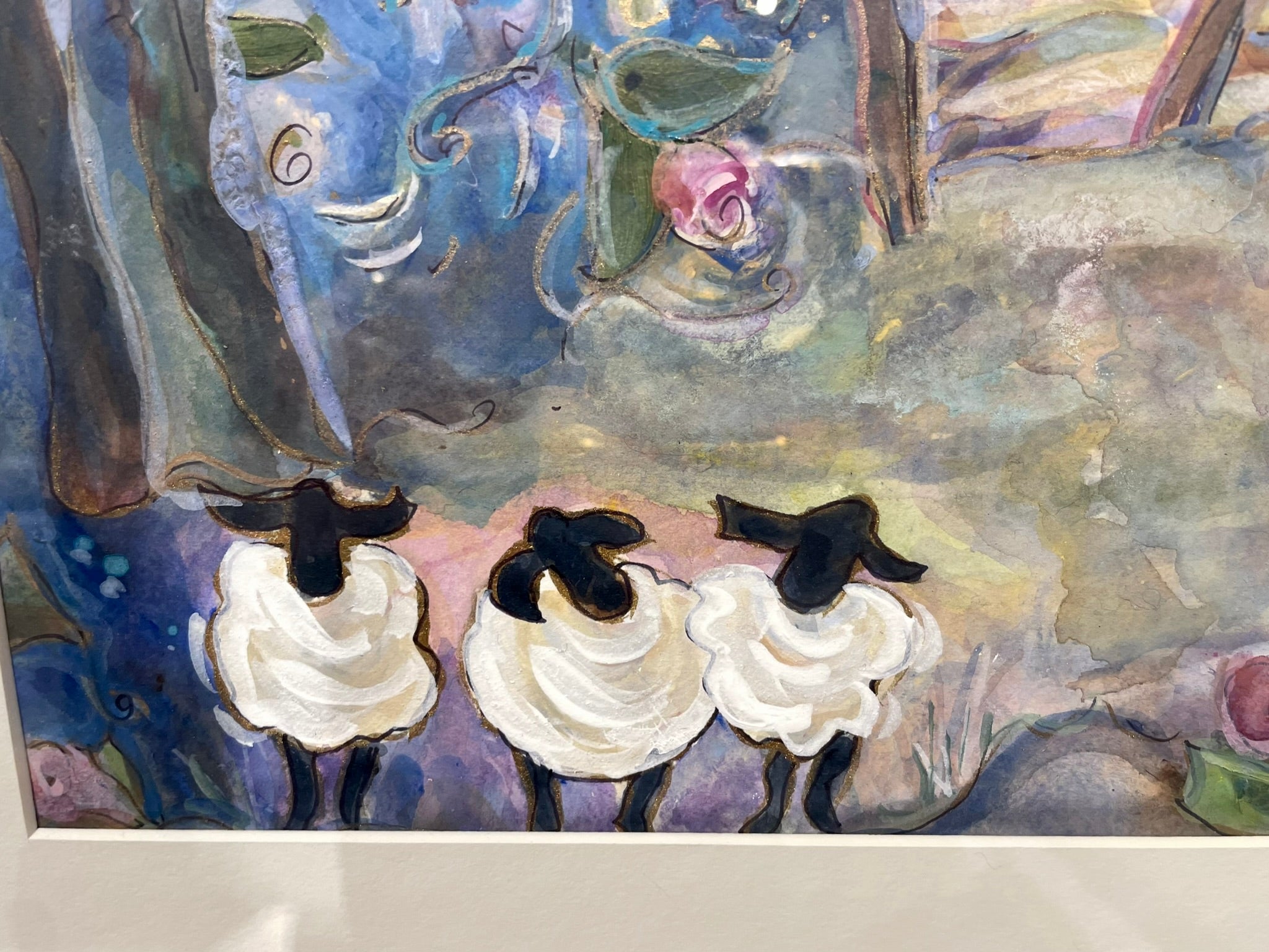 “Singing Sheep to the Moon".  Original Mixed Media