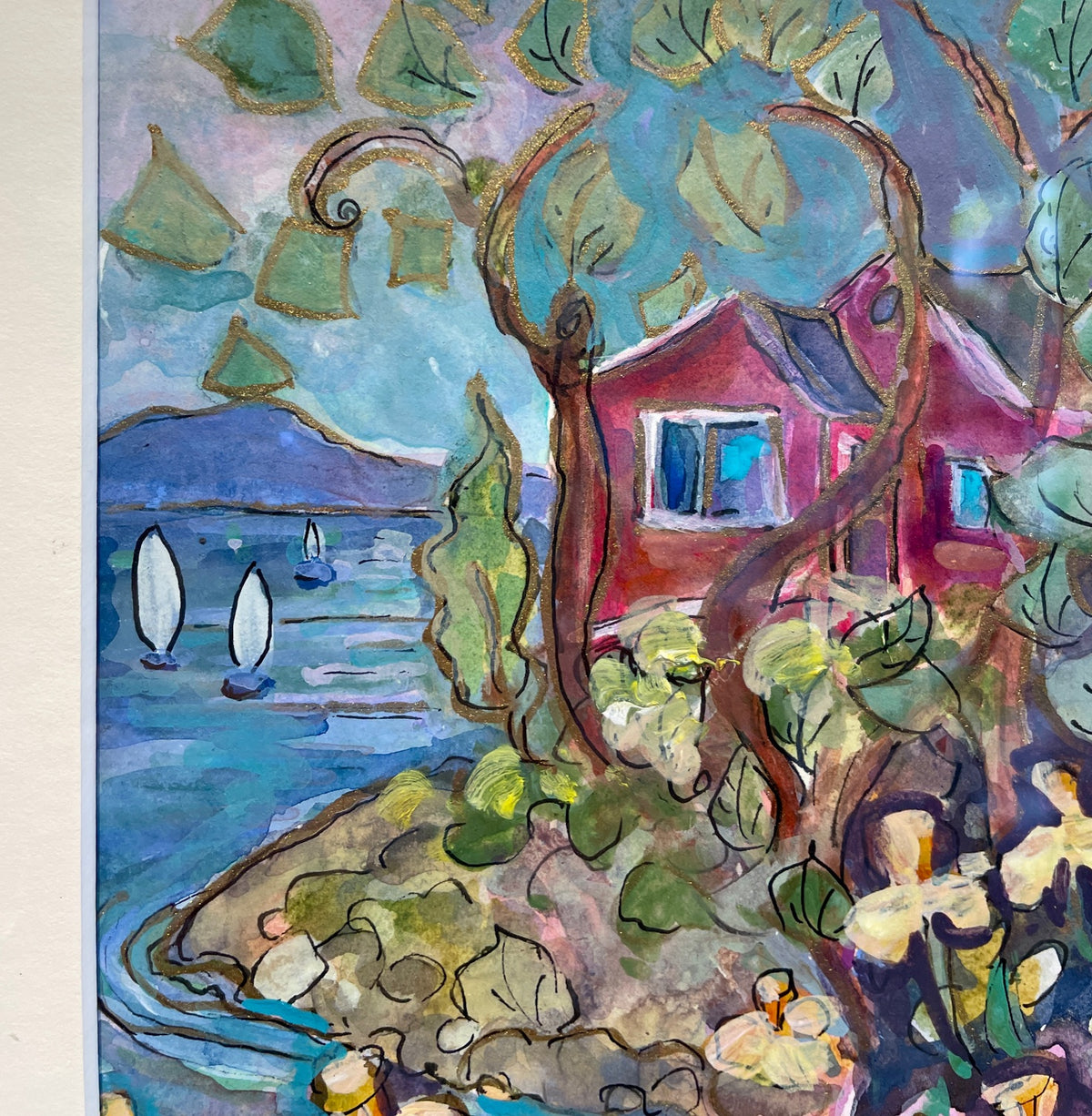 “Red House on Ocean” Original – Jill Louise Campbell Art Gallery