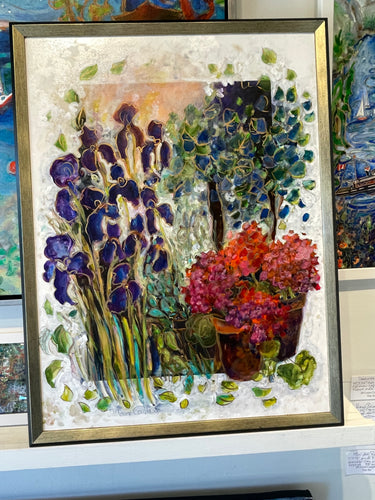 Iris and Geraniums.  Enhanced Ltd Edition 10/400