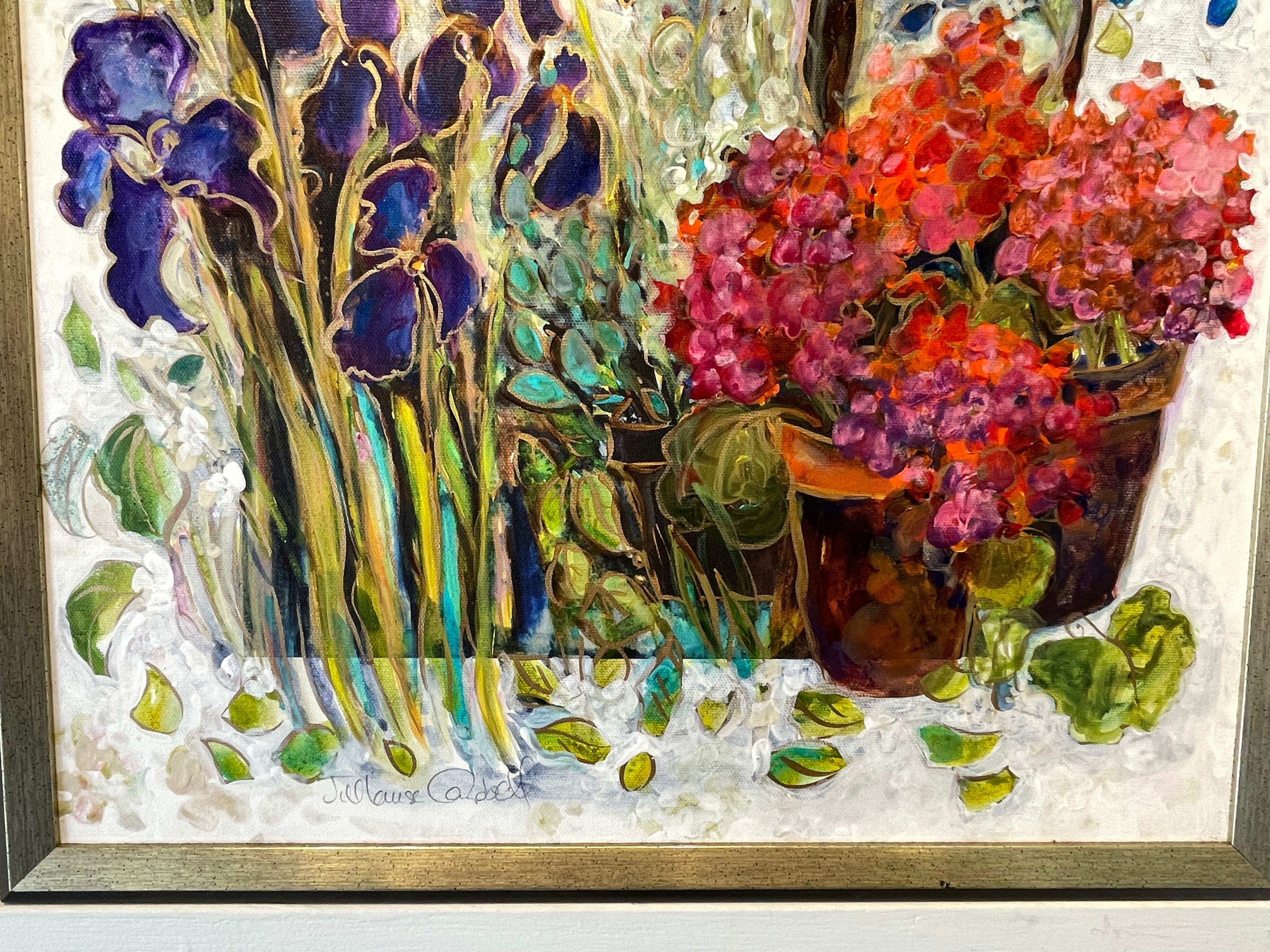 Iris and Geraniums.  Enhanced Ltd Edition 10/400
