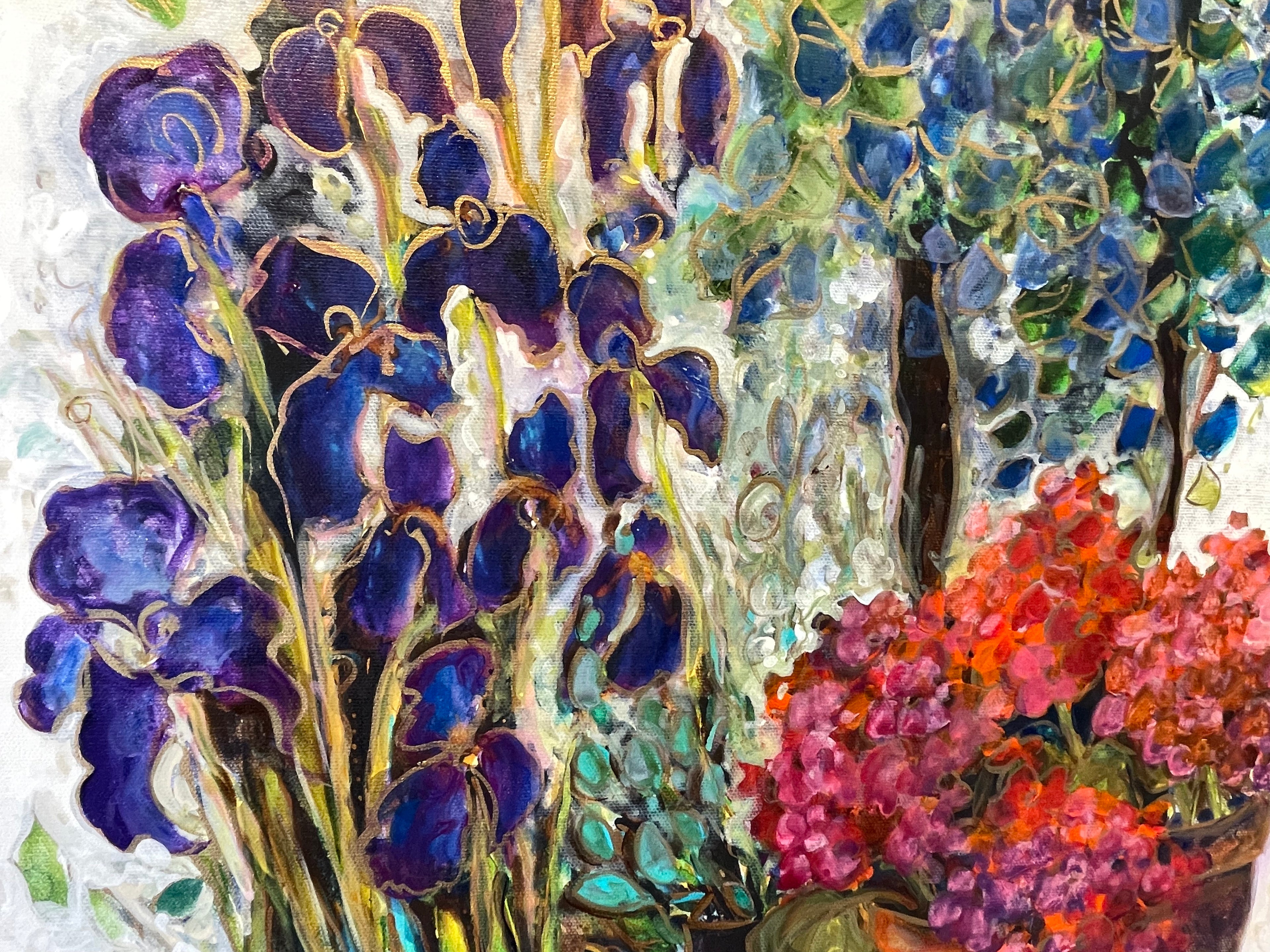 Iris and Geraniums.  Enhanced Ltd Edition 10/400