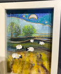 Five Sheep and Crescent Moon.   Small Original