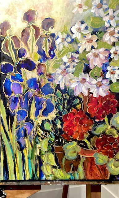 Iris & Geraniums-one  Limited Edition with Original Enhancing