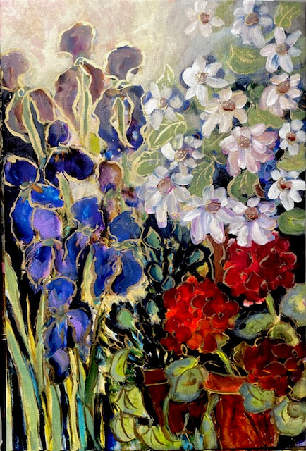 Iris & Geraniums-one  Limited Edition with Original Enhancing