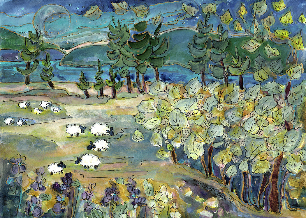 Sheep on Narrows : Small Art Print