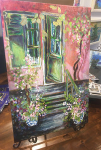 SOLD    The Pink House    Hand Embellished Canvas #3