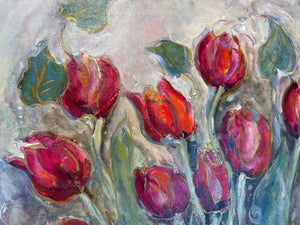 Tulips in Glass... Embellished 16"X24"   #31/400