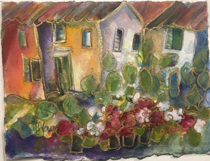Le Jardin, pots de fleurs : Original Artwork 5.5”x7.25”