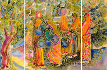 Load image into Gallery viewer, Taking Turns at the Well : Triptych Canvas Limited Edition